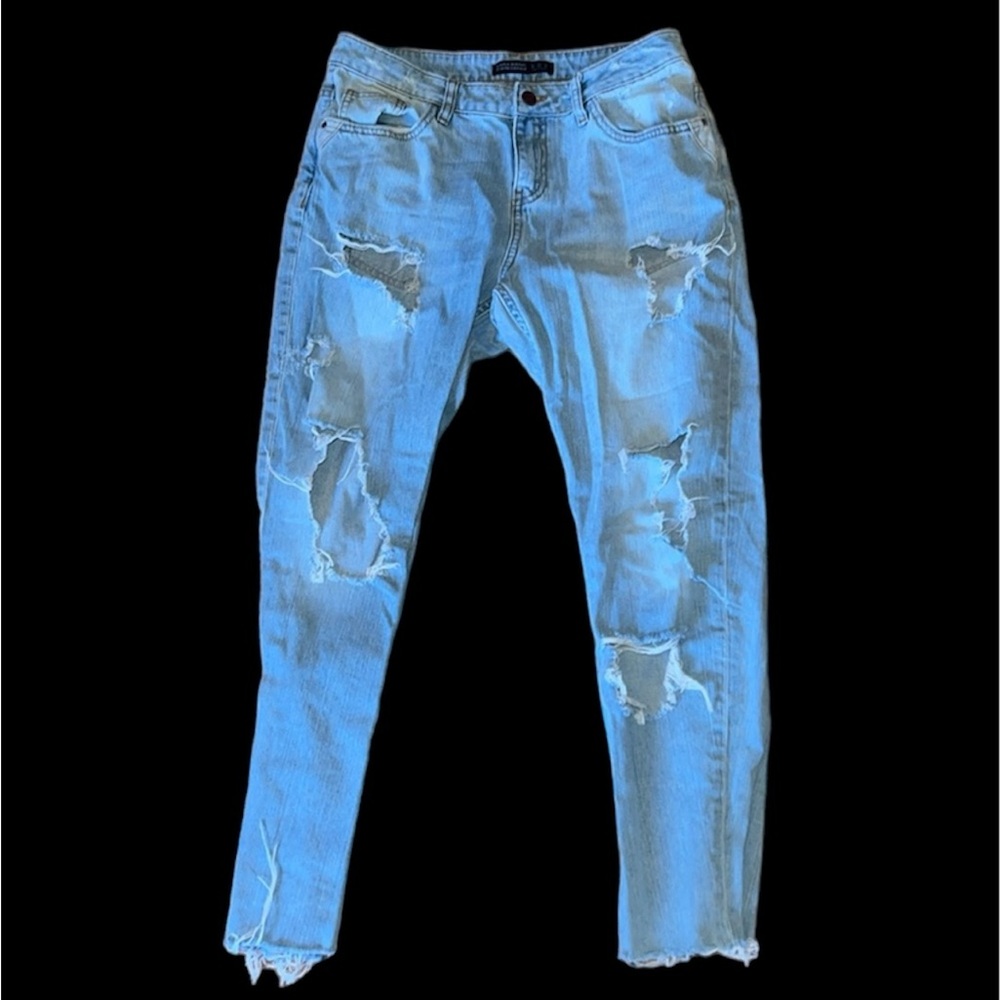 ZARA‎ light wash destroyed Jeans crop jeans Size 4